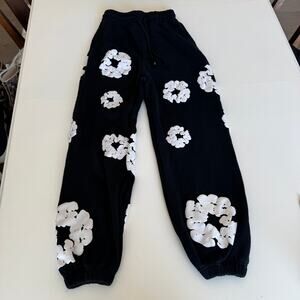 Denim Tears Cotton Wreath Sweatpants Black White Men's Size Small